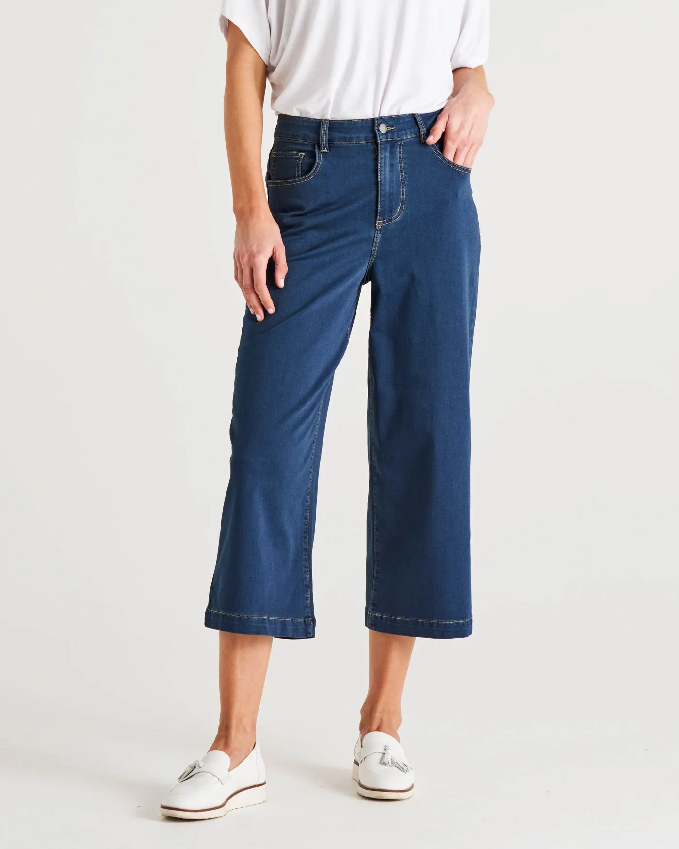 Tabitha Mid-High Rise Cropped Wide Leg Jean - Blue Indi Washed