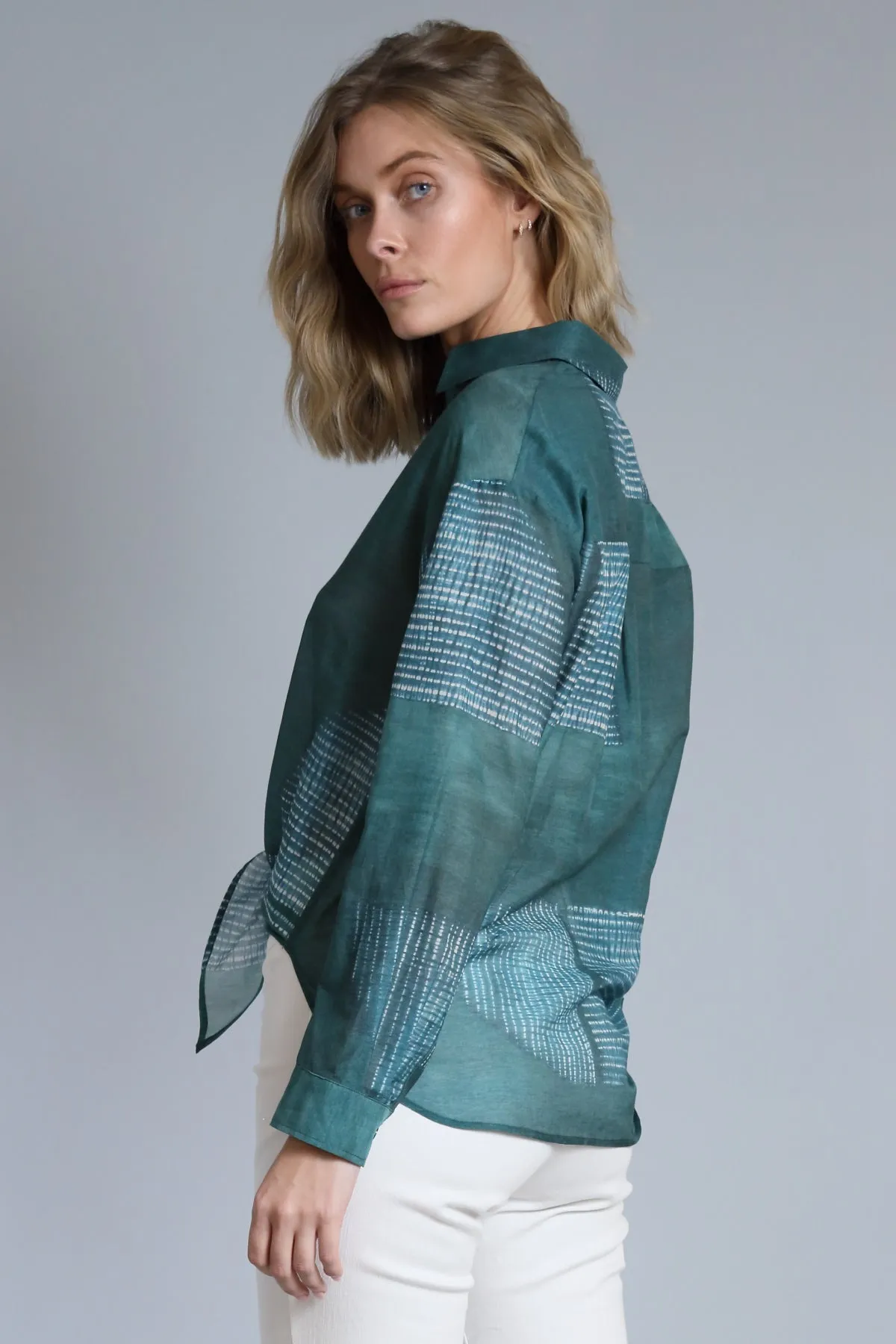 Tie Front Button Down | Green