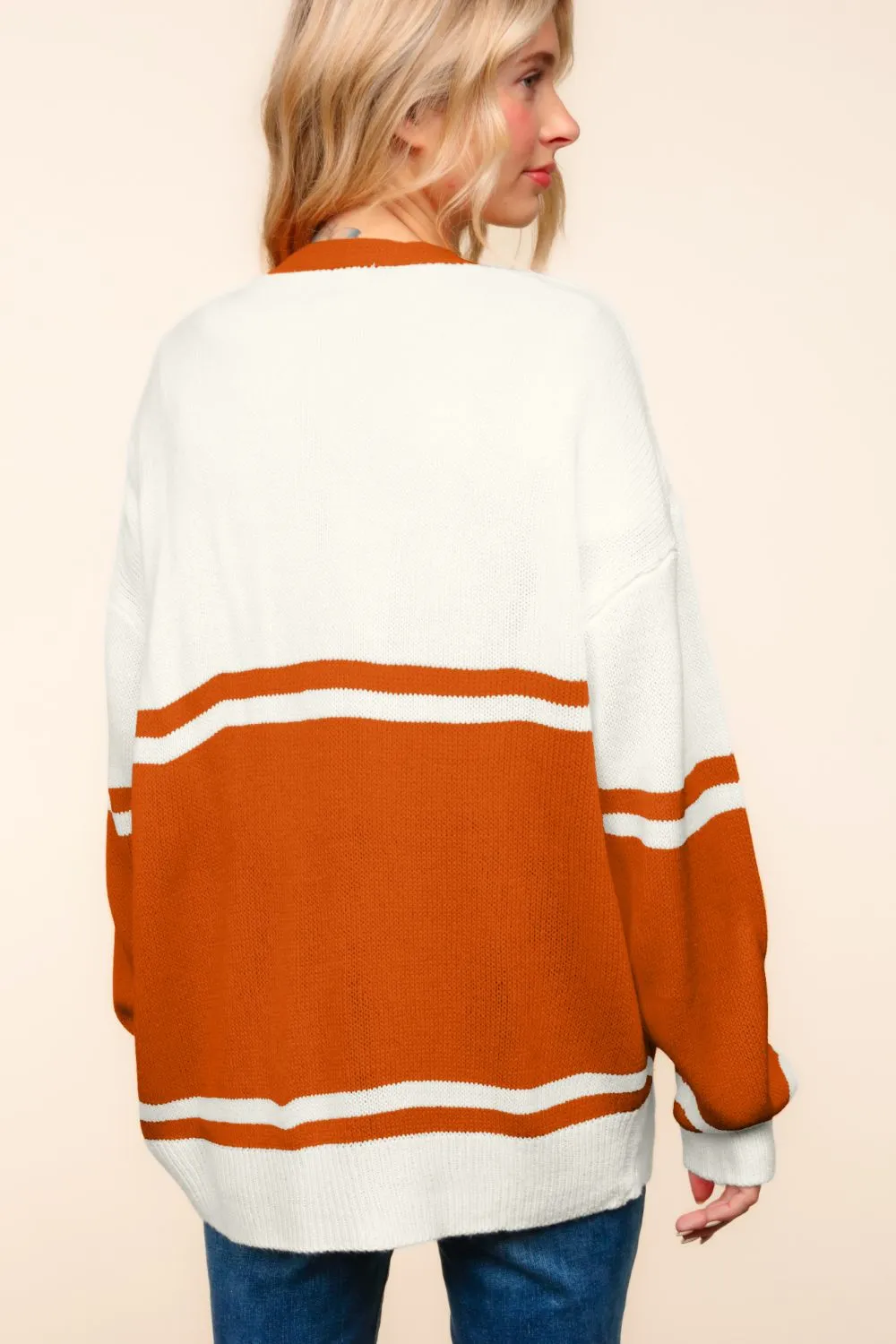 V-Neck Button-Down Letterman Patch Cardigan