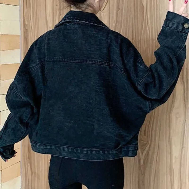 Wenkouban Denim Jackets Women Short Coats Oversized Single Breasted Button Pockets Tops Korean Style Chic Retro Harajuku Casual Streetwear