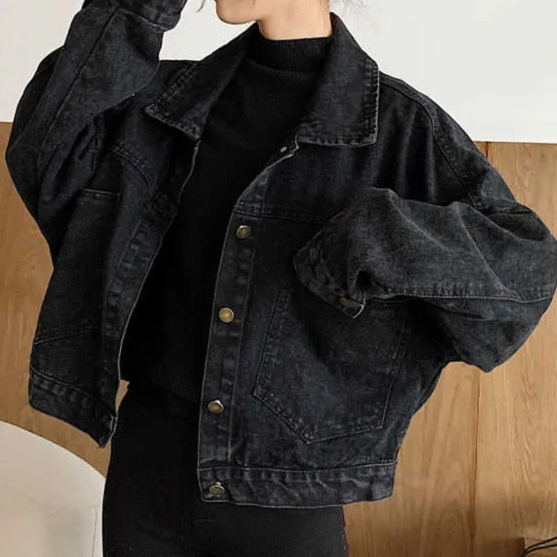 Wenkouban Denim Jackets Women Short Coats Oversized Single Breasted Button Pockets Tops Korean Style Chic Retro Harajuku Casual Streetwear