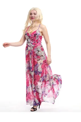 Women‘s Chiffon V-neck Adjustable Waist Fashion Sexy Long Beach Strap Slim Dress