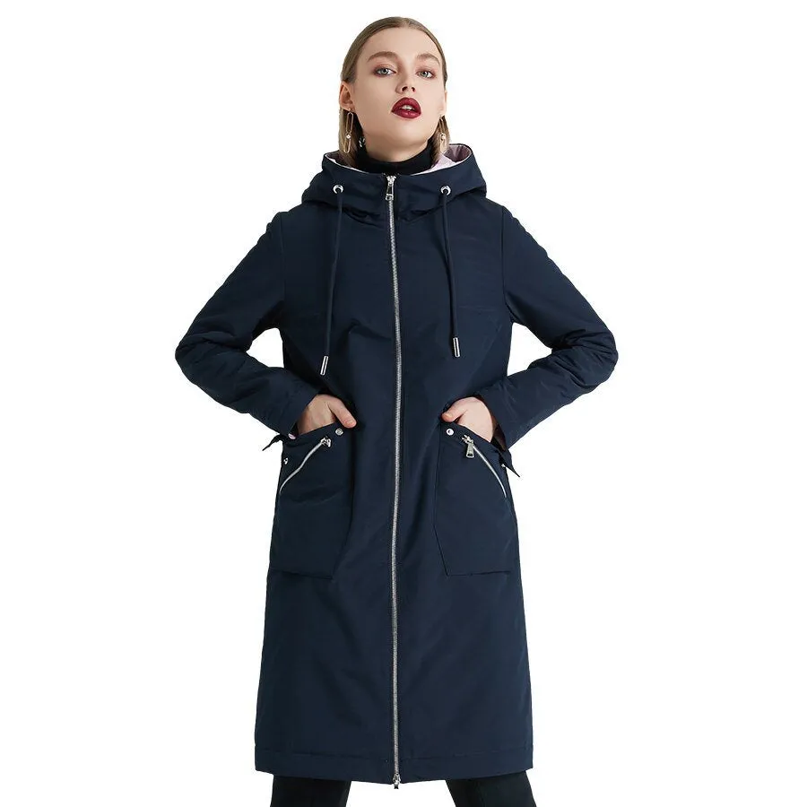 Women's Spring/Autumn Cotton Long Windbreaker